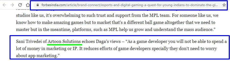 Our client MPL (Mobile Premier League) mentioned us in Forbesindia